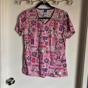 Disney pink frozen Olaf  scrub top